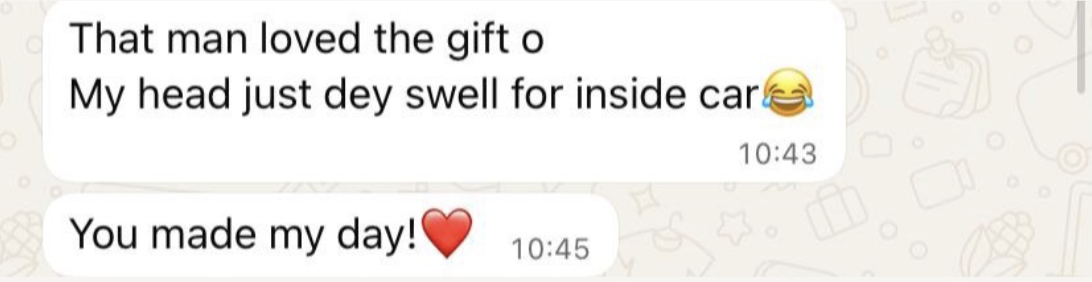 Customer WhatsApp review screenshot