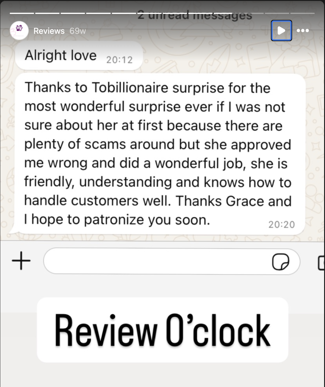 Customer WhatsApp review screenshot